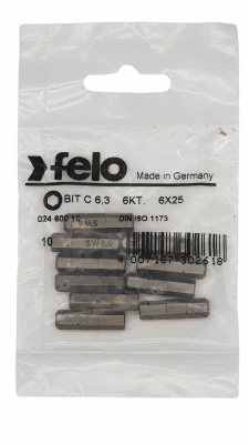 Бита шестигранная серия Industrial HEX 6,0X25, 10 шт Felo 02460010