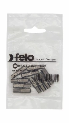 Бита шестигранная серия Industrial HEX 5,0X25, 10 шт Felo 02450010