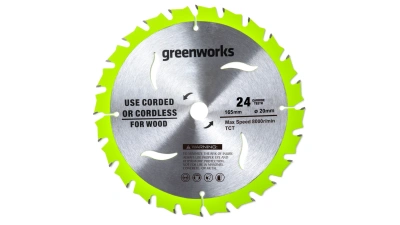 Пильный диск по дереву 165x1.6x20 мм, 24T 2955707 для циркулярной пилы Greenworks GD24CS165 24V