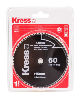 Диск по металлу и алюминию KRESS 60T HSS 115х1,2х9,5 мм