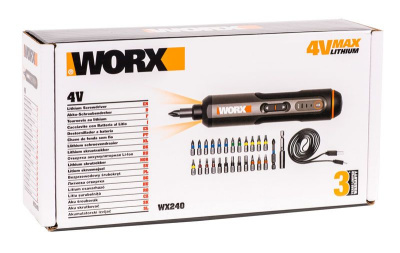Отвертка WORX WX240 4V (2.5Нм) аккумуляторная с набором бит 26 шт