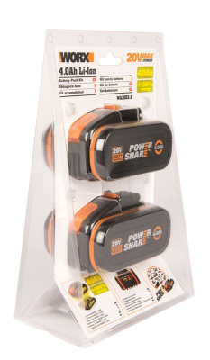 Комплект WORX WA3553.2 20V: 2 аккумулятора 4Ач