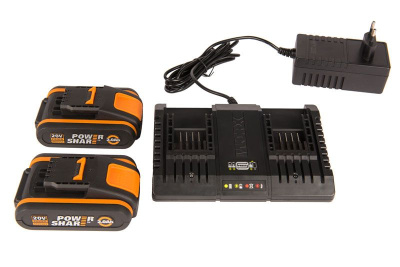 Комплект WORX WA3610 20V: 2 аккумулятора 2Ач и двойное зарядное устройство 1А